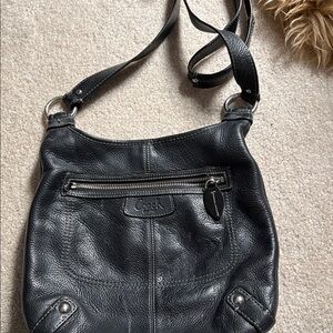 Coach Black Pebbled Leather Shoulder Bag with Front Zip